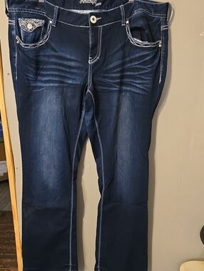Amethyst Jeans Women's Navy Blue Slim Straight Jeans with Contrast Stitching
